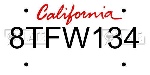 8TFW134 California License Plate