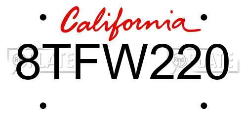 8TFW220 California License Plate