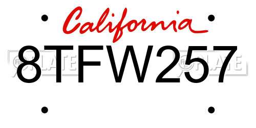 8TFW257 California License Plate