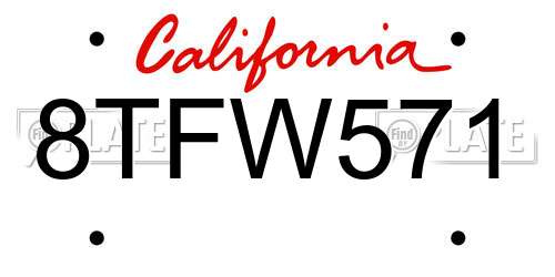 8TFW571 California License Plate