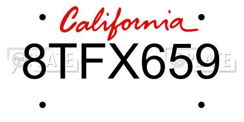 8TFX659 California License Plate