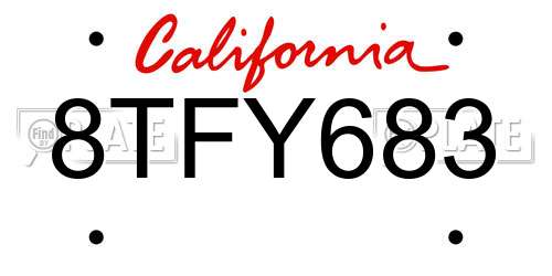 8TFY683 California License Plate