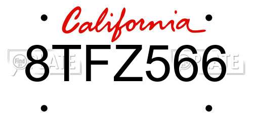 8TFZ566 California License Plate