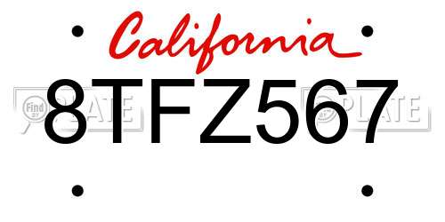 8TFZ567 California License Plate
