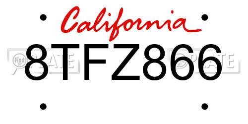 8TFZ866 California License Plate