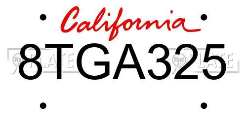 8TGA325 California License Plate