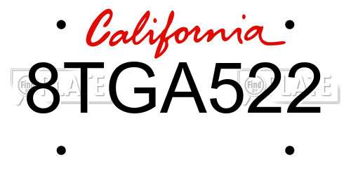 8TGA522 California License Plate