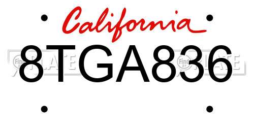 8TGA836 California License Plate