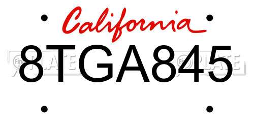 8TGA845 California License Plate