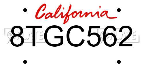 8TGC562 California License Plate