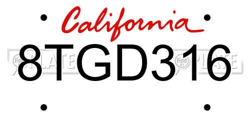 8TGD316 California License Plate