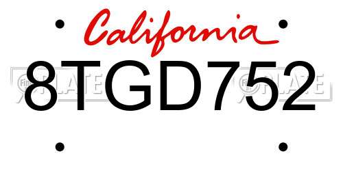 8TGD752 California License Plate