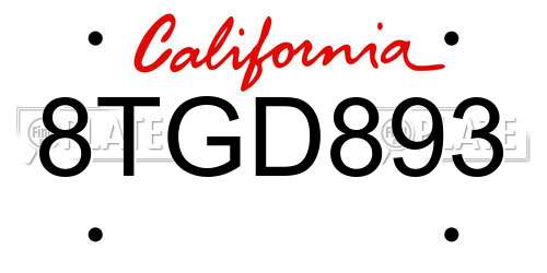 8TGD893 California License Plate