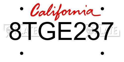 8TGE237 California License Plate