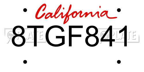 8TGF841 California License Plate