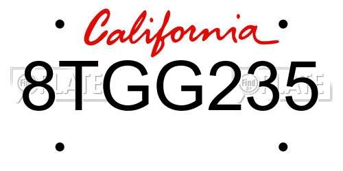 8TGG235 California License Plate