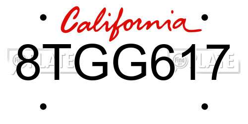 8TGG617 California License Plate