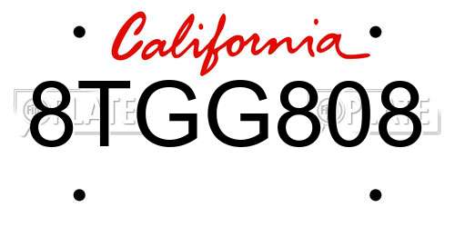 8TGG808 California License Plate