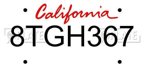 8TGH367 California License Plate