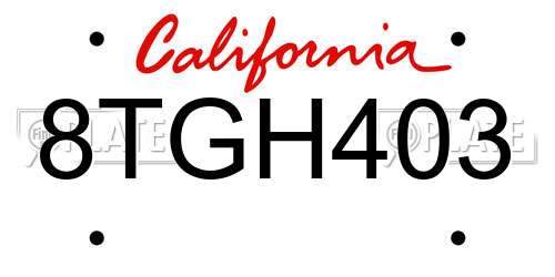 8TGH403 California License Plate