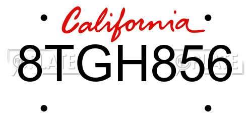 8TGH856 California License Plate