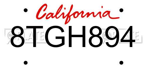 8TGH894 California License Plate