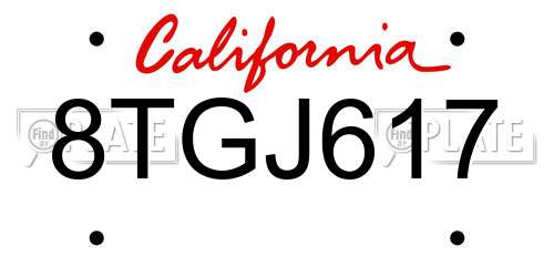 8TGJ617 California License Plate