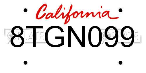 8TGN099 California License Plate