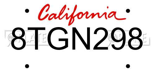 8TGN298 California License Plate