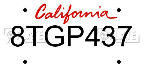 8TGP437 California License Plate