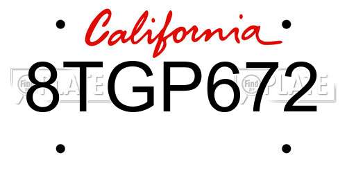 8TGP672 California License Plate