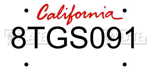 8TGS091 California License Plate
