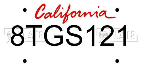 8TGS121 California License Plate