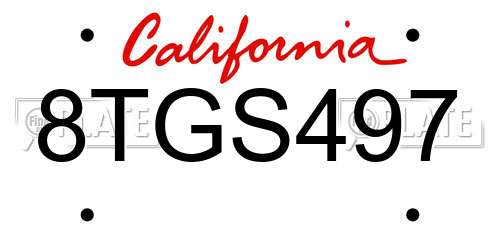 8TGS497 California License Plate