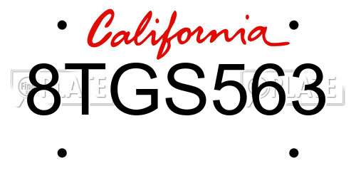 8TGS563 California License Plate