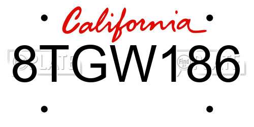 8TGW186 California License Plate