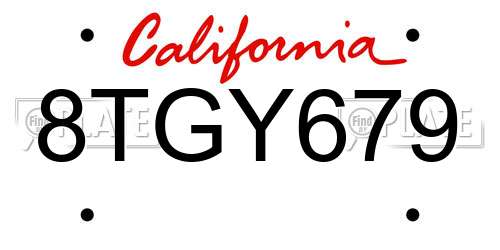 8TGY679 California License Plate