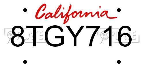 8TGY716 California License Plate