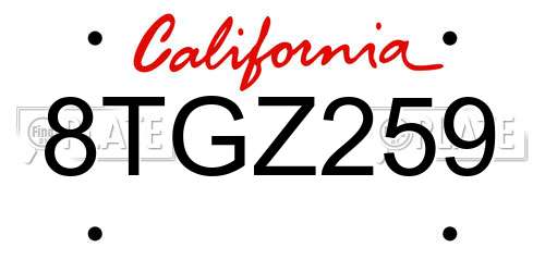 8TGZ259 California License Plate