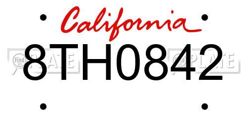 8TH0842 California License Plate