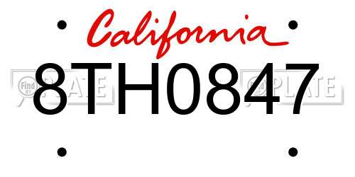 8TH0847 California License Plate