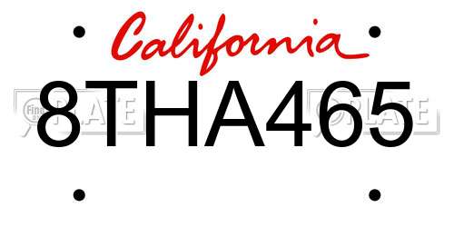 8THA465 California License Plate