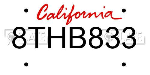 8THB833 California License Plate