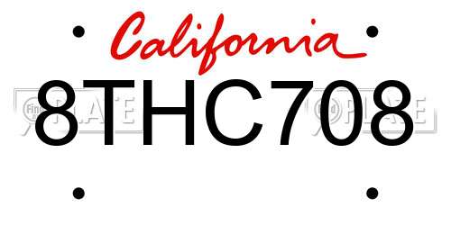 8THC708 California License Plate