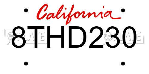 8THD230 California License Plate