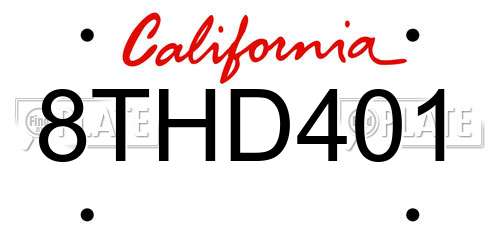 8THD401 California License Plate