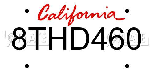 8THD460 California License Plate