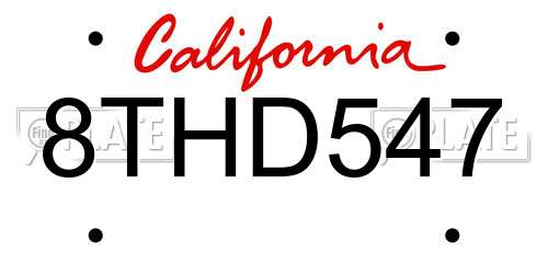 8THD547 California License Plate
