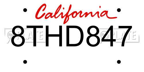 8THD847 California License Plate