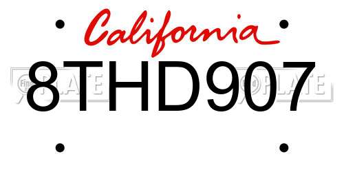 8THD907 California License Plate